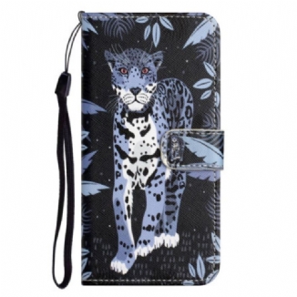 Capa Flip Para OnePlus 10T 5G De Cordão Leopardo Strappy