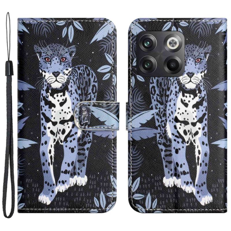 Capa Flip Para OnePlus 10T 5G De Cordão Leopardo Strappy