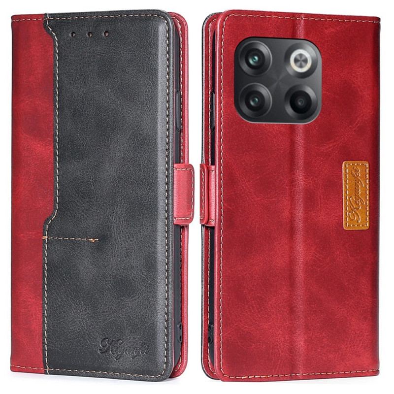 Capa Flip Para OnePlus 10T 5G Efeito De Couro De Dois Tons