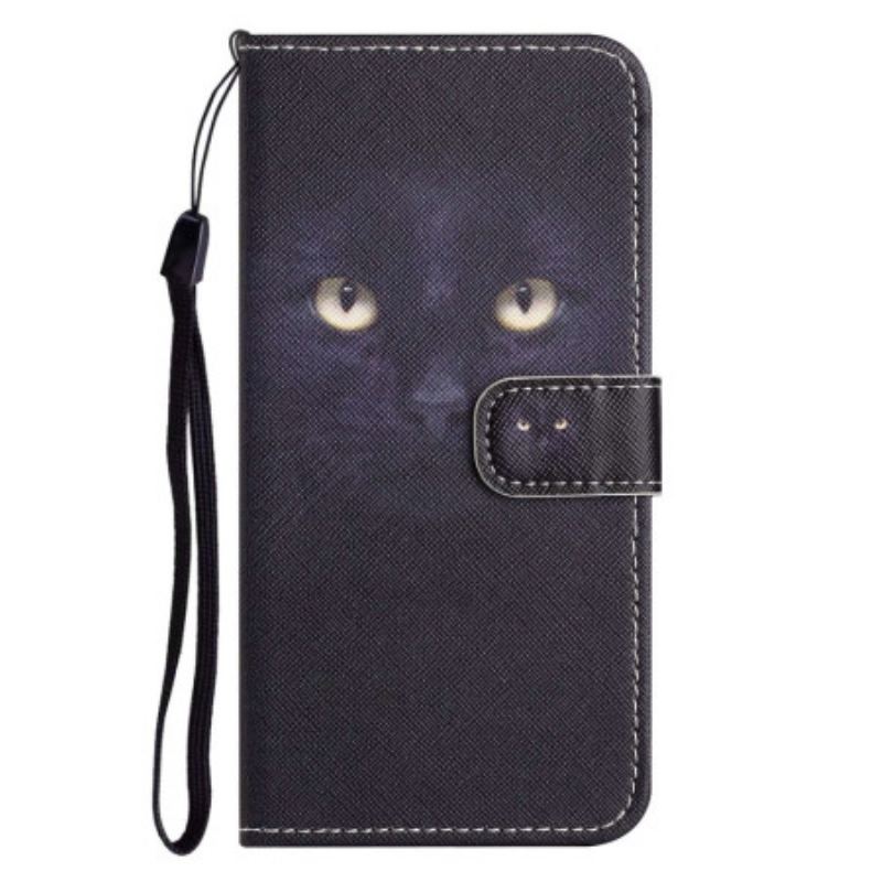 Capa Folio Para OnePlus 10T 5G De Cordão Gato Preto Com Alça