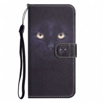 Capa Folio Para OnePlus 10T 5G De Cordão Gato Preto Com Alça