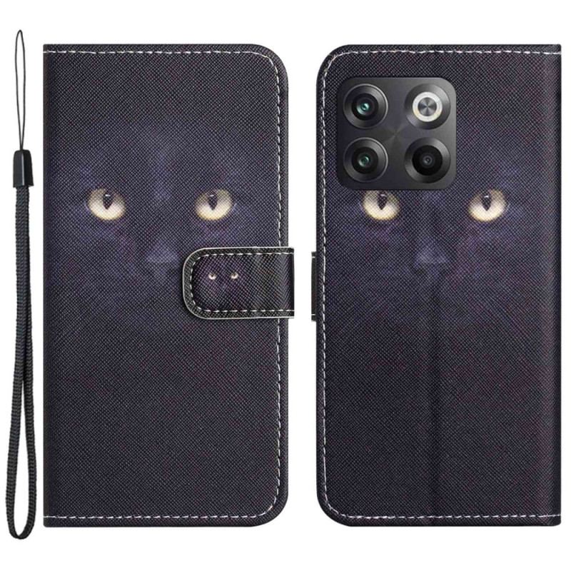 Capa Folio Para OnePlus 10T 5G De Cordão Gato Preto Com Alça