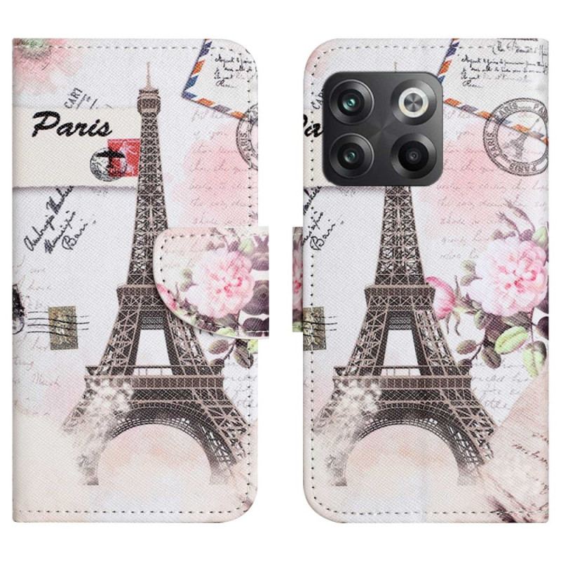 Capa Folio Para OnePlus 10T 5G Torre Eiffel Antiga