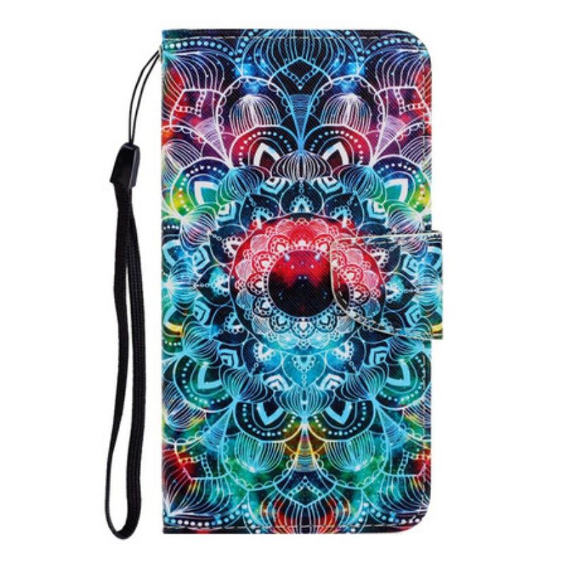 Capa De Couro Para Samsung Galaxy A31 De Cordão Mandala De Tiras Chamativas