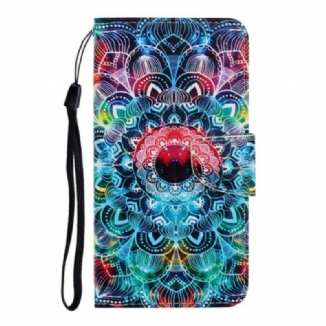 Capa De Couro Para Samsung Galaxy A31 De Cordão Mandala De Tiras Chamativas