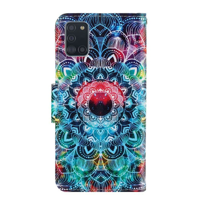 Capa De Couro Para Samsung Galaxy A31 De Cordão Mandala De Tiras Chamativas