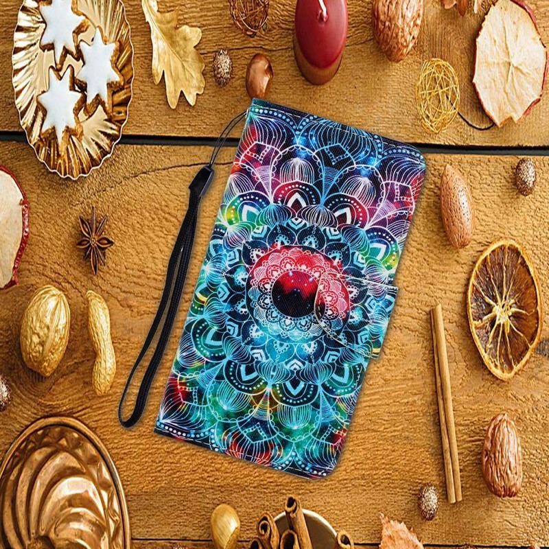 Capa De Couro Para Samsung Galaxy A31 De Cordão Mandala De Tiras Chamativas