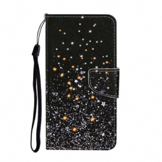 Capa De Couro Para Samsung Galaxy A31 Estrelas E Lantejoulas Com Cordão