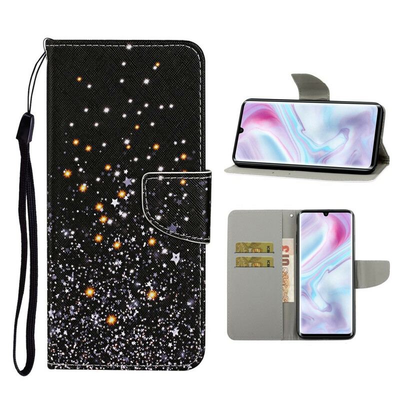 Capa De Couro Para Samsung Galaxy A31 Estrelas E Lantejoulas Com Cordão