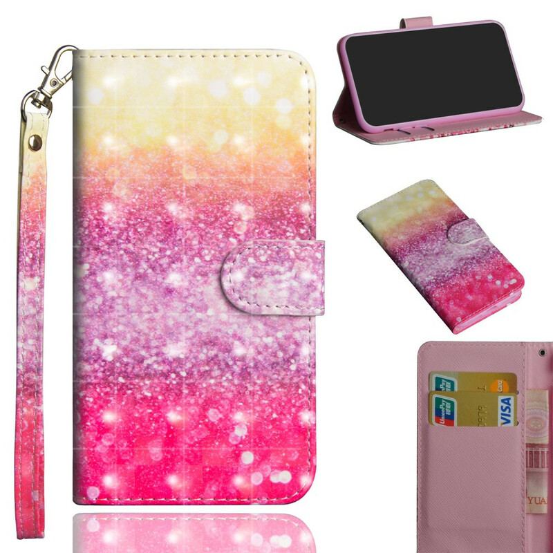 Capa De Couro Para Samsung Galaxy A31 Gradiente Glitter Magenta