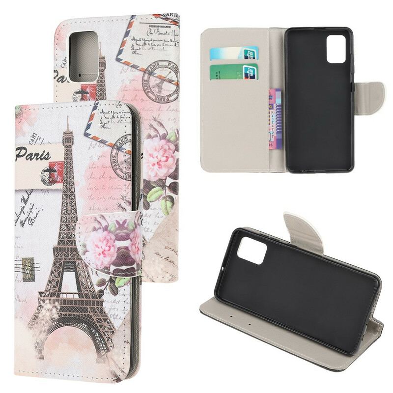 Capa De Couro Para Samsung Galaxy A31 Torre Eiffel Retrô