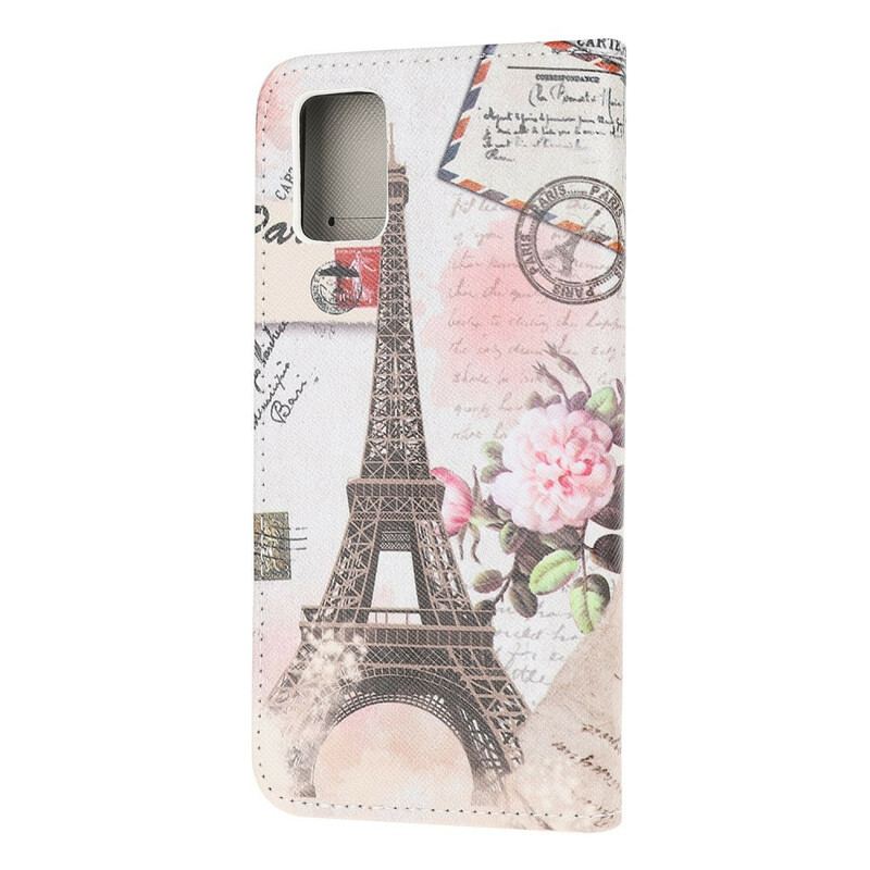 Capa De Couro Para Samsung Galaxy A31 Torre Eiffel Retrô