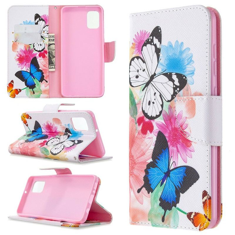 Capa Flip Para Samsung Galaxy A31 Borboletas E Flores Pintadas