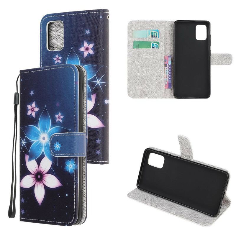 Capa Folio Para Samsung Galaxy A31 De Cordão Flores De Cinta Lunar