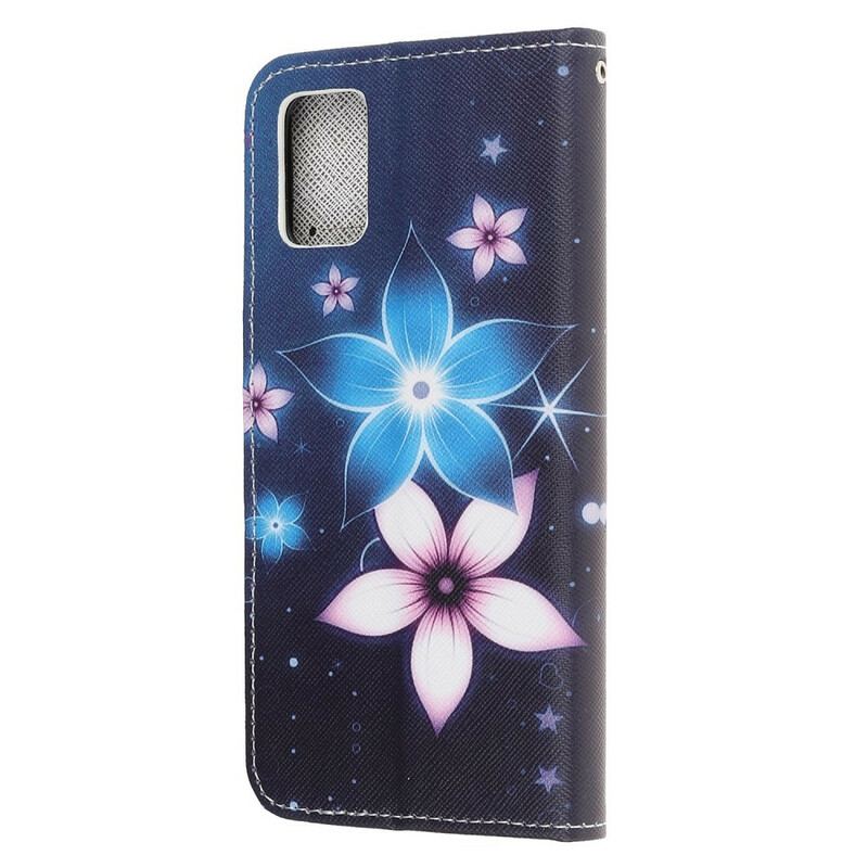 Capa Folio Para Samsung Galaxy A31 De Cordão Flores De Cinta Lunar