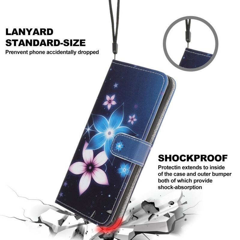 Capa Folio Para Samsung Galaxy A31 De Cordão Flores De Cinta Lunar