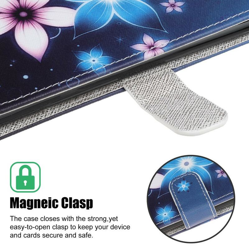 Capa Folio Para Samsung Galaxy A31 De Cordão Flores De Cinta Lunar