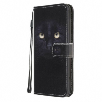 Capa Folio Para Samsung Galaxy A31 De Cordão Olhos De Gato Preto Com Tiras