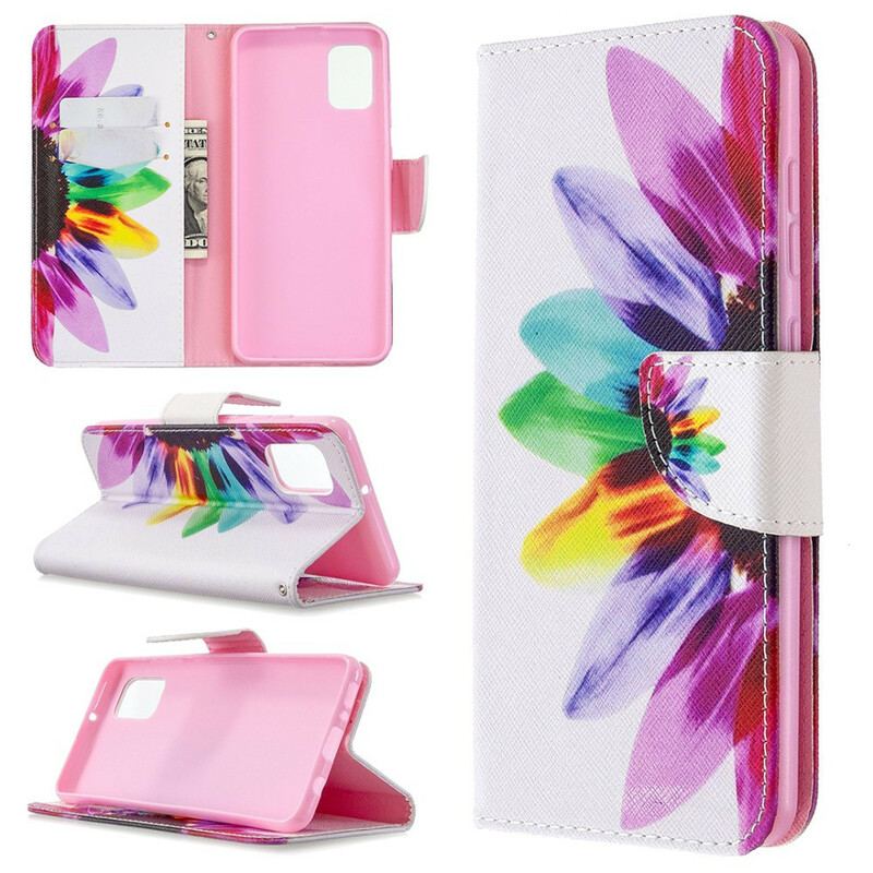 Capa Folio Para Samsung Galaxy A31 Flor Aquarela