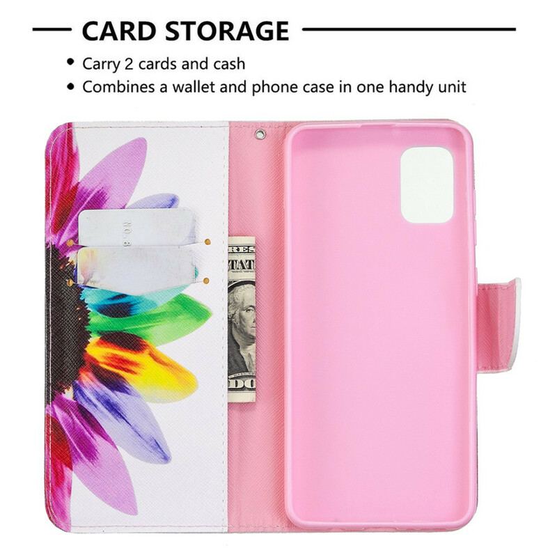 Capa Folio Para Samsung Galaxy A31 Flor Aquarela