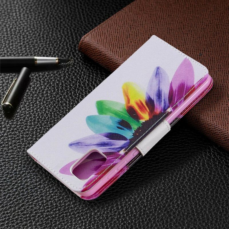 Capa Folio Para Samsung Galaxy A31 Flor Aquarela