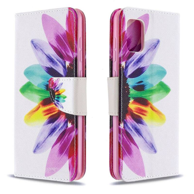 Capa Folio Para Samsung Galaxy A31 Flor Aquarela