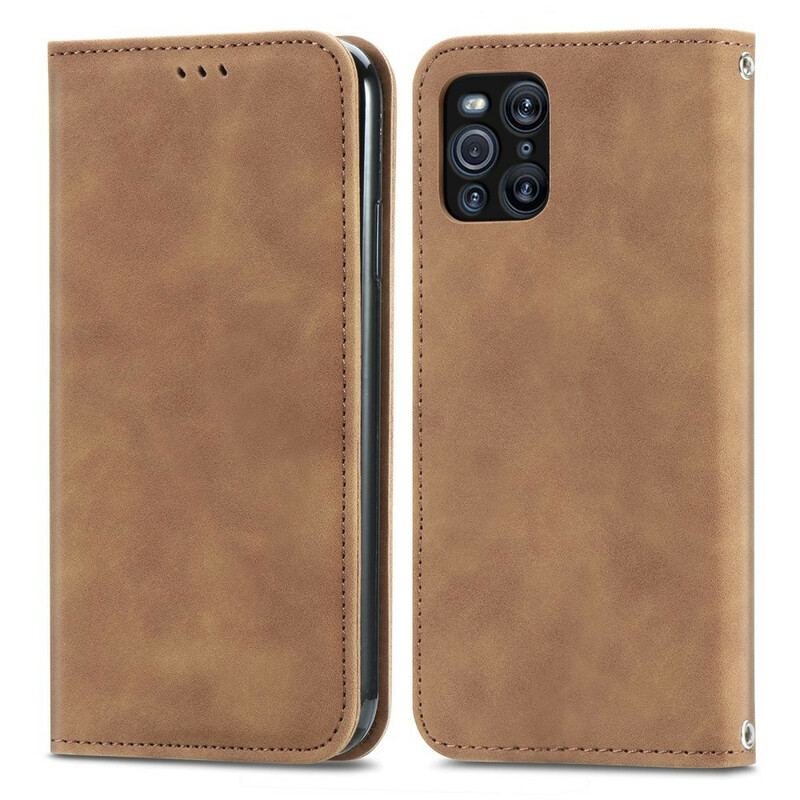 Capa De Celular Para Oppo Find X3 Pro Flip Couro Falso Vintage