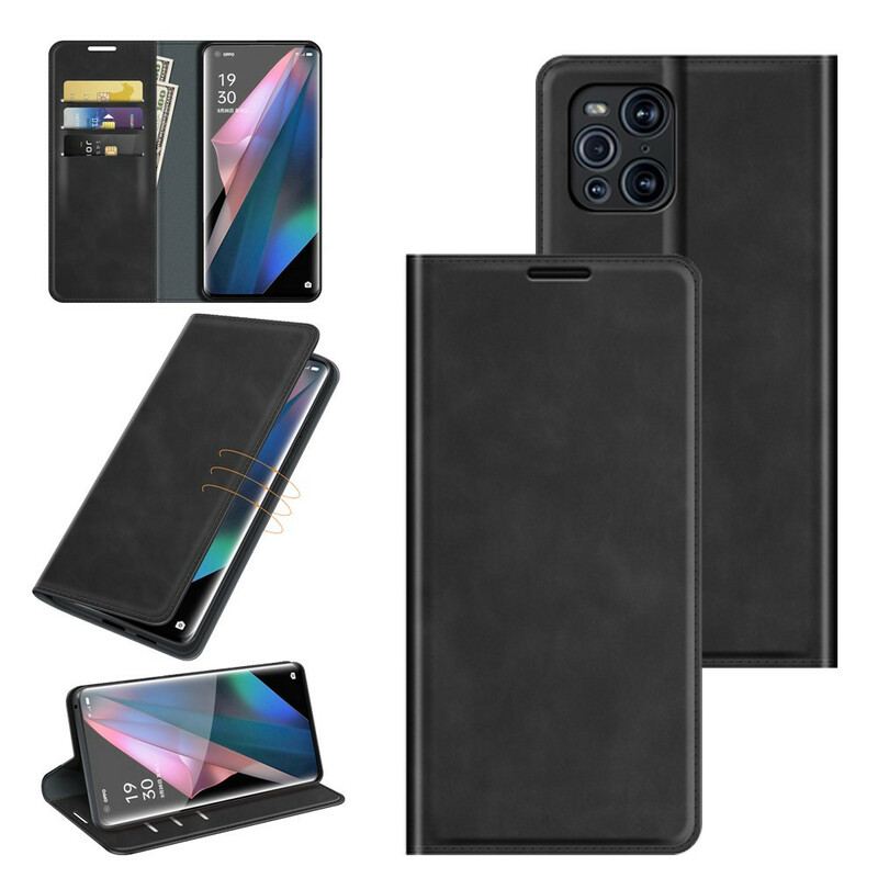 Capa De Celular Para Oppo Find X3 Pro Flip Efeito Couro Macio