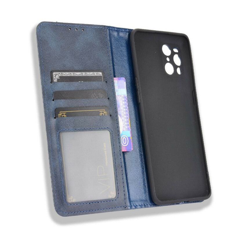 Capa De Celular Para Oppo Find X3 Pro Flip Efeito Couro Vintage Estilizado