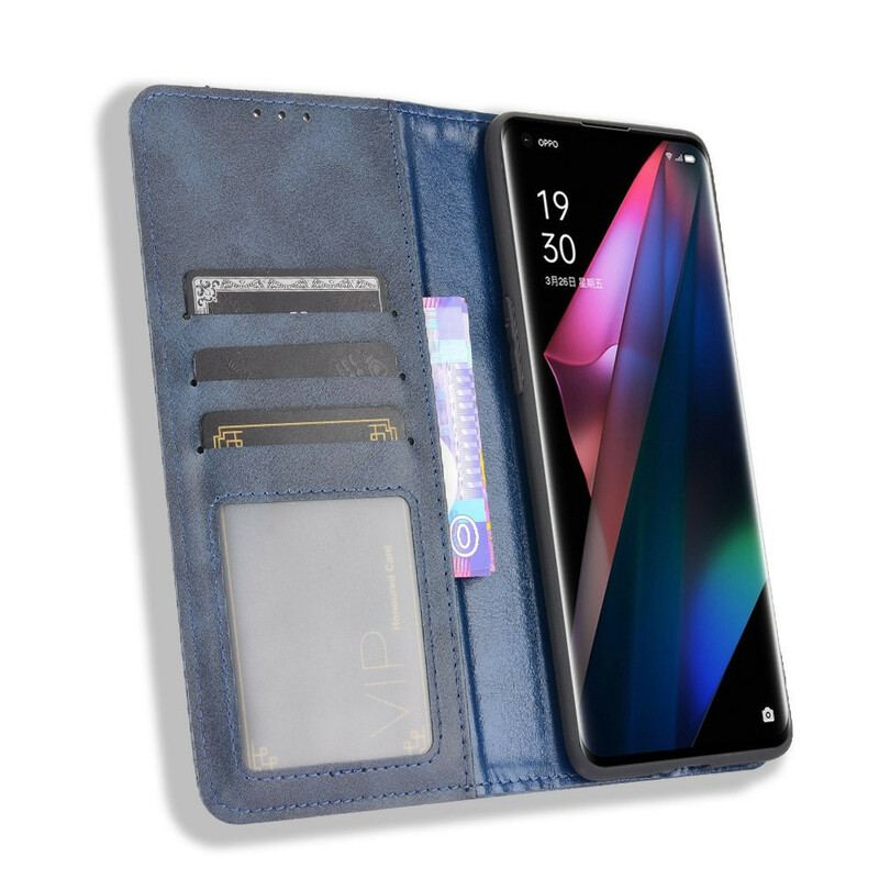 Capa De Celular Para Oppo Find X3 Pro Flip Efeito Couro Vintage Estilizado