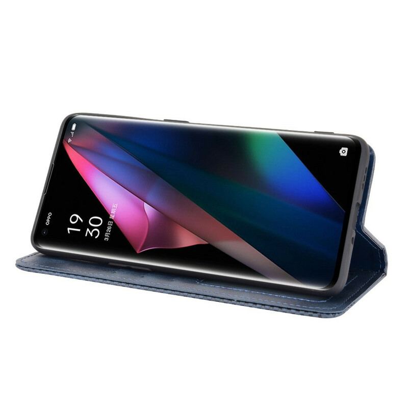 Capa De Celular Para Oppo Find X3 Pro Flip Efeito Couro Vintage Estilizado