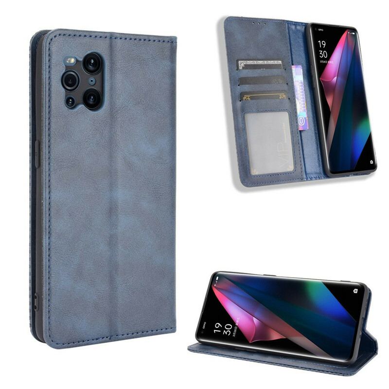 Capa De Celular Para Oppo Find X3 Pro Flip Efeito Couro Vintage Estilizado