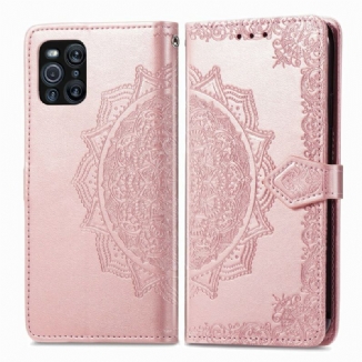 Capa De Couro Para Oppo Find X3 Pro Mandala Idade Média