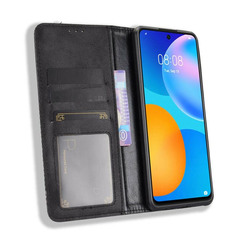 Capa De Celular Para Huawei P Smart 2021 Flip Efeito Couro Vintage Estilizado