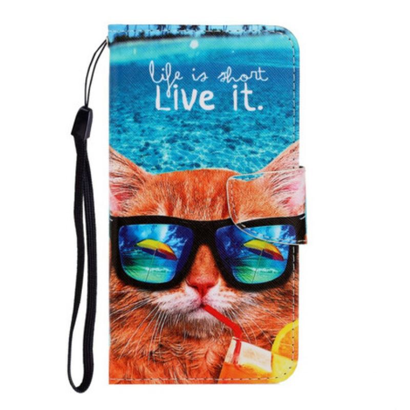 Capa De Couro Para Huawei P Smart 2021 De Cordão Cat Live It Strappy