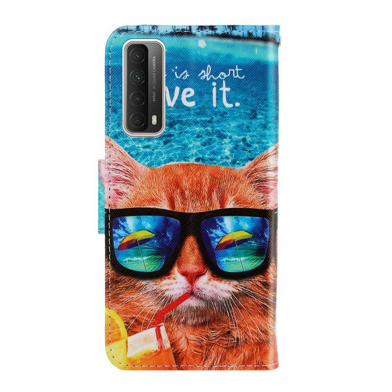 Capa De Couro Para Huawei P Smart 2021 De Cordão Cat Live It Strappy