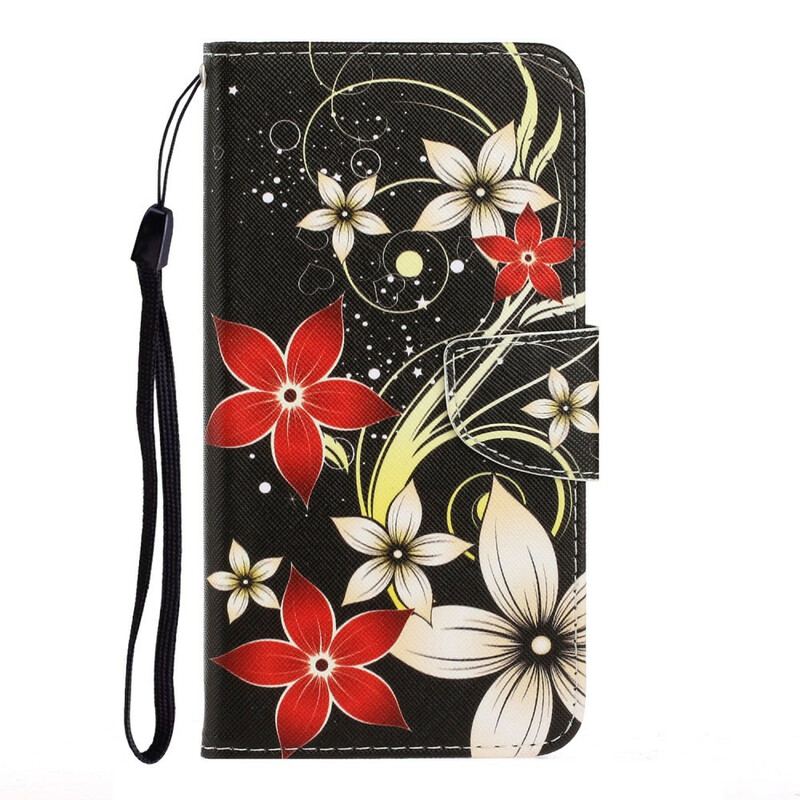 Capa De Couro Para Huawei P Smart 2021 De Cordão Flores Coloridas Com Tiras