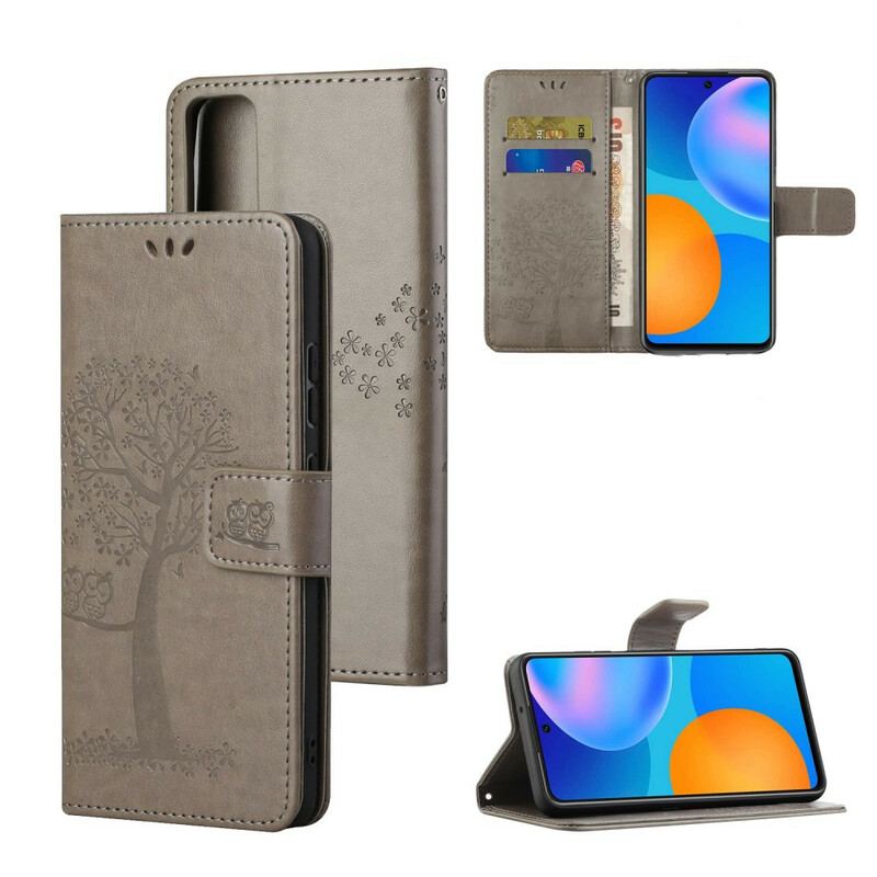 Capa De Couro Para Huawei P Smart 2021 De Cordão Tanga E Corujas