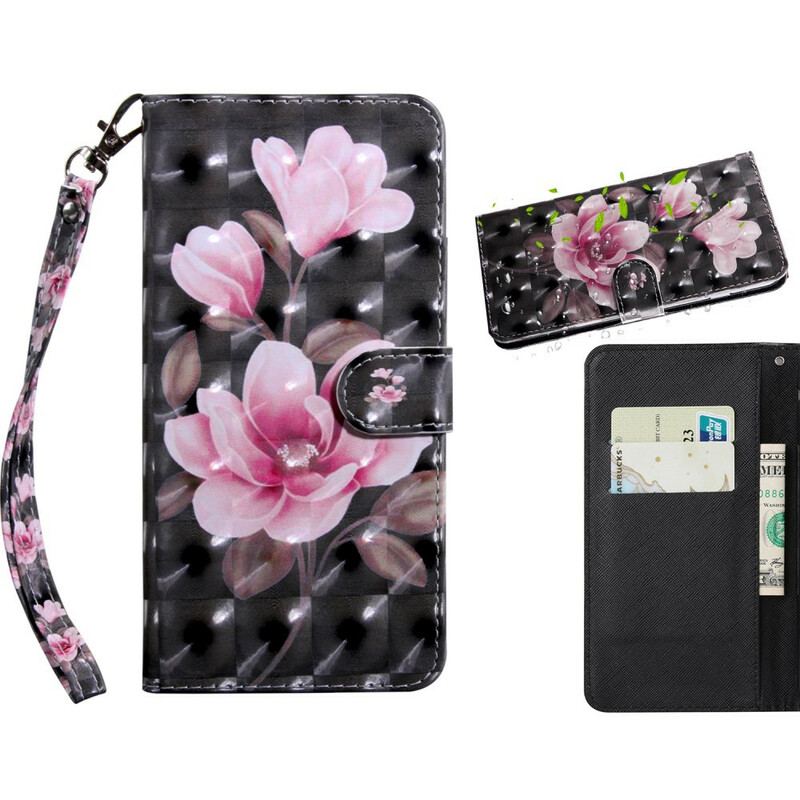 Capa De Couro Para Huawei P Smart 2021 Flor De Flores De Ponto De Luz