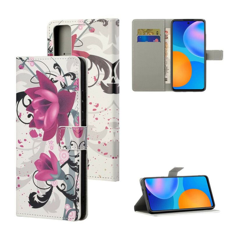 Capa De Couro Para Huawei P Smart 2021 Flores Tropicais