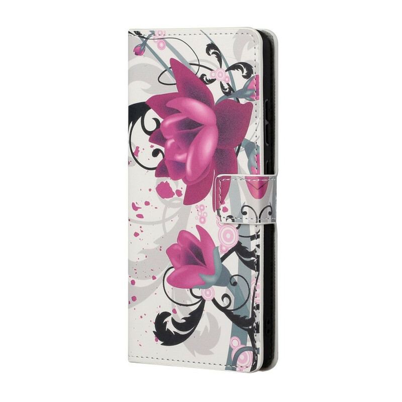 Capa De Couro Para Huawei P Smart 2021 Flores Tropicais