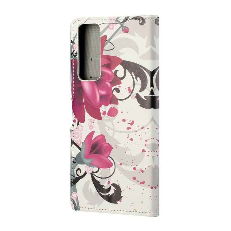 Capa De Couro Para Huawei P Smart 2021 Flores Tropicais