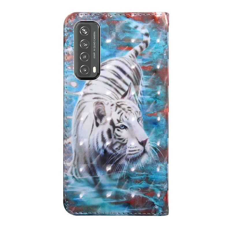 Capa De Couro Para Huawei P Smart 2021 Ponto De Luz Lucien. O Tigre