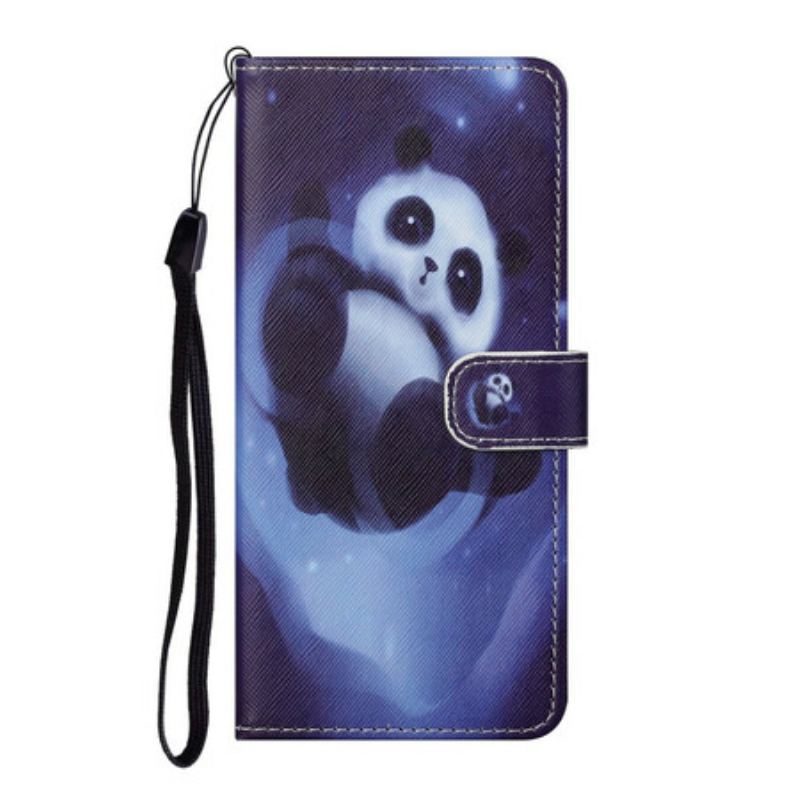 Capa Em Pele Para Huawei P Smart 2021 De Cordão Espaço Panda Com Lanyard