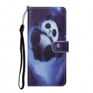 Capa Em Pele Para Huawei P Smart 2021 De Cordão Espaço Panda Com Lanyard