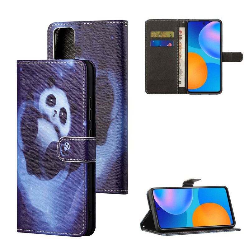 Capa Em Pele Para Huawei P Smart 2021 De Cordão Espaço Panda Com Lanyard