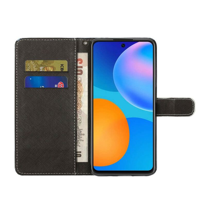 Capa Em Pele Para Huawei P Smart 2021 De Cordão Espaço Panda Com Lanyard