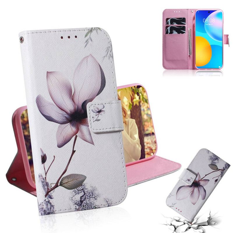 Capa Em Pele Para Huawei P Smart 2021 Uma Flor Rosa