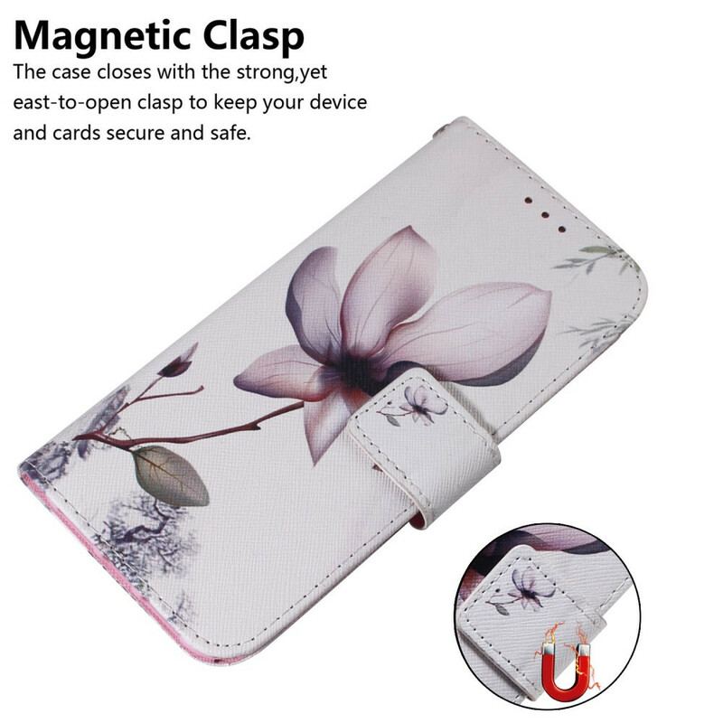 Capa Em Pele Para Huawei P Smart 2021 Uma Flor Rosa