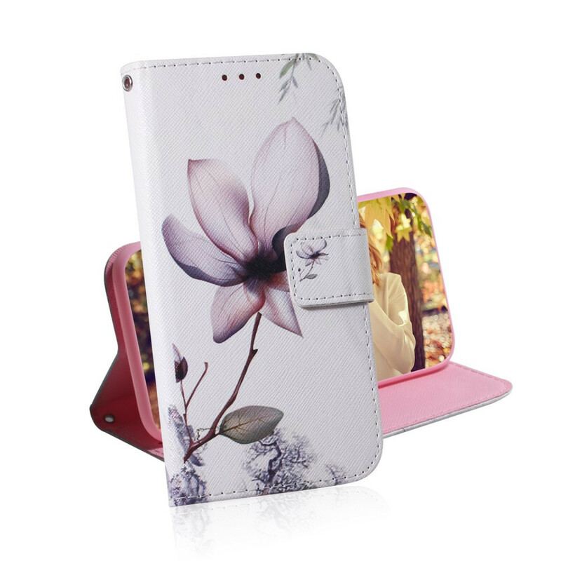 Capa Em Pele Para Huawei P Smart 2021 Uma Flor Rosa